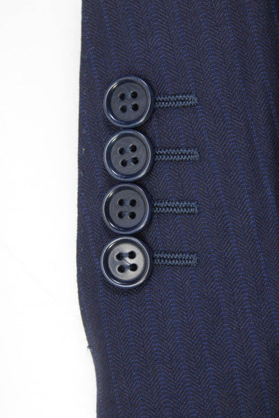 Canali Mens Two Button Notched Lapel Striped Blazer Jacket Navy Blue Size IT 50