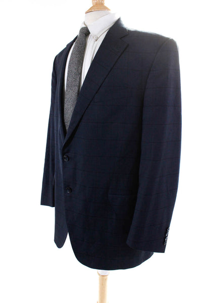 Peter Millar Mens Two Button Notched Lapel Check Blazer Jacket Blue Wool 46T