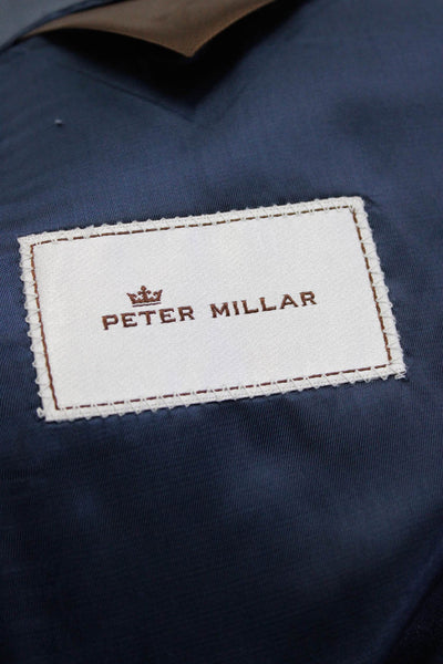 Peter Millar Mens Two Button Notched Lapel Check Blazer Jacket Blue Wool 46T