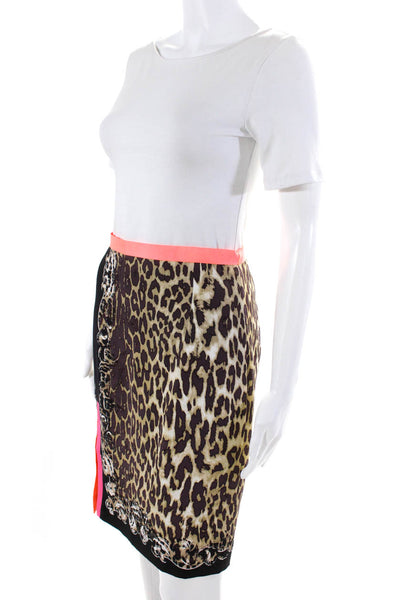 Elie Tahari Womens Silk Animal Print Slit Belted Back Zipped Skirt Black Size 4