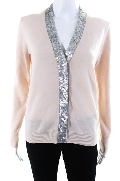 J Crew Womens Merino Wool Sequined Textured Buttoned-Up Cardigan Pink Size S