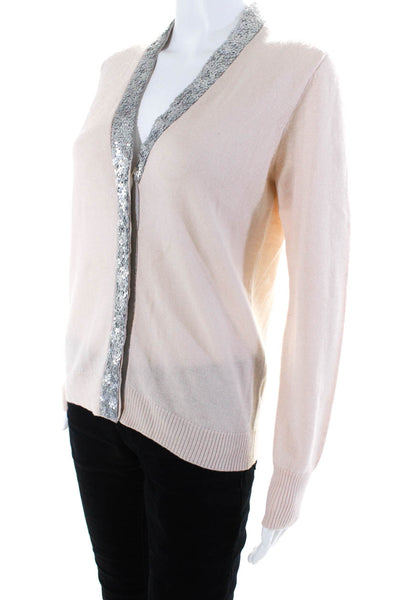 J Crew Womens Merino Wool Sequined Textured Buttoned-Up Cardigan Pink Size S