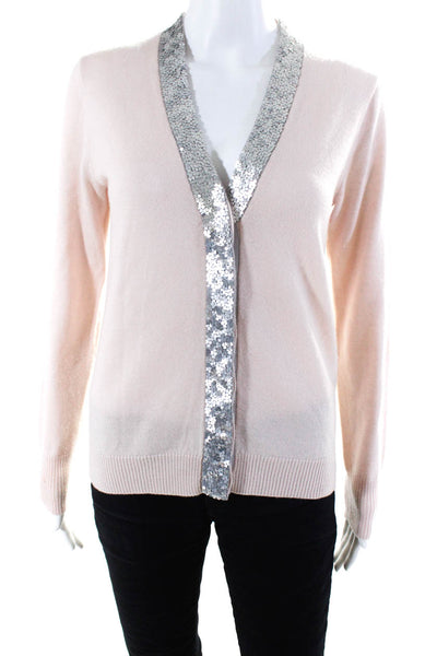 J Crew Womens Textured Buttoned Long Sleeve Sequined V-Neck Cardigan Pink Size S