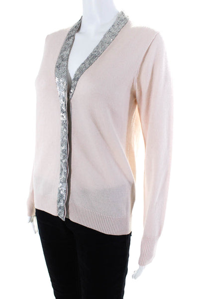 J Crew Womens Textured Buttoned Long Sleeve Sequined V-Neck Cardigan Pink Size S