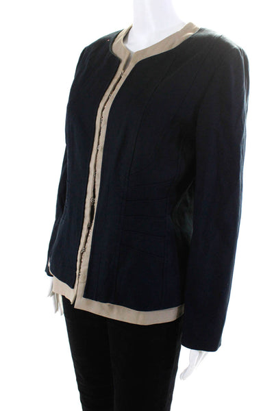 Elie Tahari Womens Cotton Layer Hook & Eye Long Sleeve Darted Blazer Navy Size S