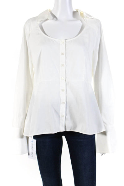 BCBG Max Azria Womens Bahari Button Down Shirt White Cotton Size Large