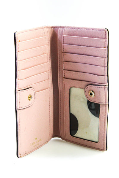 Kate Spade Womens Leather Bi-Fold Back Zip Pocket Snap Closure Wallet Pink