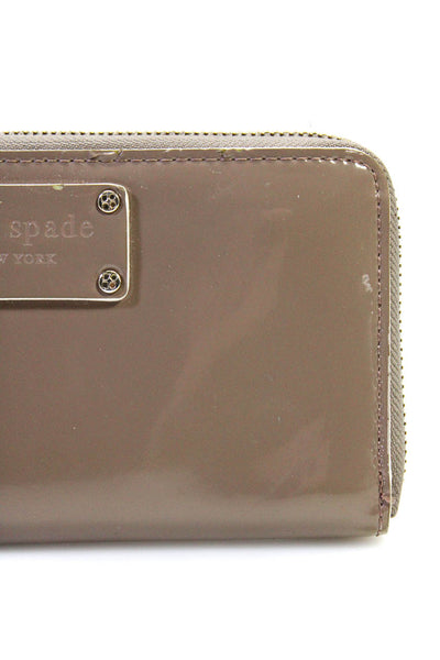 Kate Spade Womens Patent Leather Polka Dot Interior Zip Around Wallet Brown