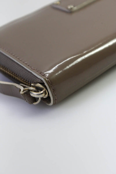 Kate Spade Womens Patent Leather Polka Dot Interior Zip Around Wallet Brown