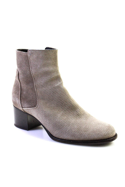 Aquatalia Womens Round Toe Zip Side Suede Block Heels Ankle Bootie Gray Size 6.5