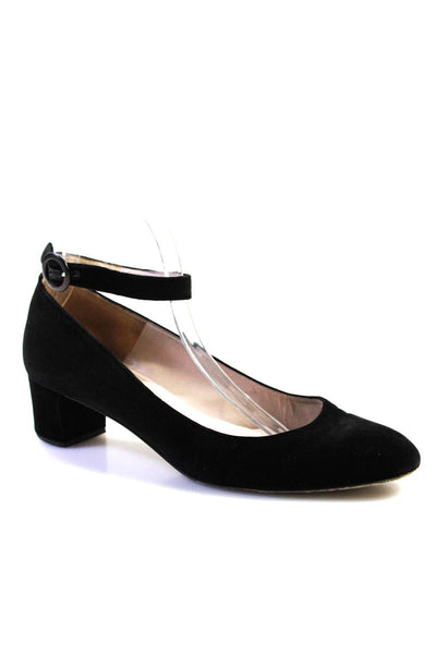 L.K. Bennett Women's Velvet Round Toe Ankle Strap Kitten Heels Black Size 10