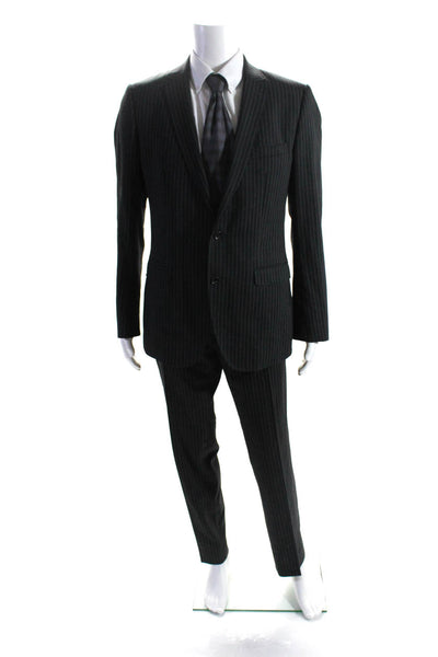 D&G Dolce & Gabbana Mens Pinstriped Two Button Blazer Suit Gray Wool IT 52