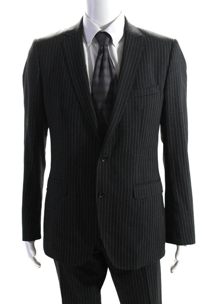 D&G Dolce & Gabbana Mens Pinstriped Two Button Blazer Suit Gray Wool IT 52