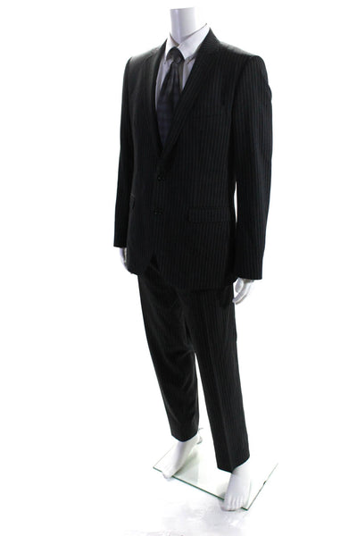 D&G Dolce & Gabbana Mens Pinstriped Two Button Blazer Suit Gray Wool IT 52