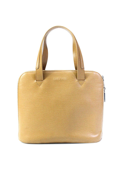 Gold Pfeil Womens Leather Embossed Inside Lined Top Handle Handbag Tan Medium