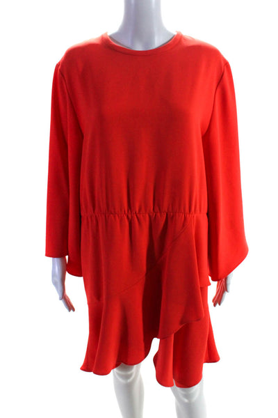 IRO Womens Asymmetrical Ruffled Long Sleeved Short Blouson Dress Orange Size 40