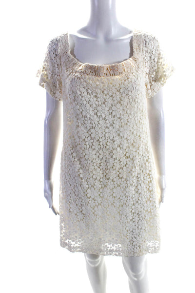 ALC Womens Floral Lace Off the Shoulder Short Sleeved Shift Dress Cream Size 8