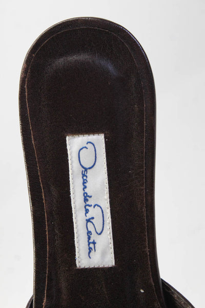 Oscar de la Renta Women's Embroidered Slip On Mule Flats Brown Size 9