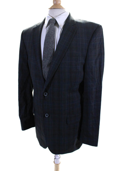 S.Cohen Mens Plaid Two Button Blazer Gray Blue Wool Size 42 Long