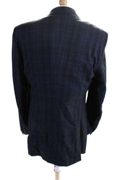 S.Cohen Mens Plaid Two Button Blazer Gray Blue Wool Size 42 Long