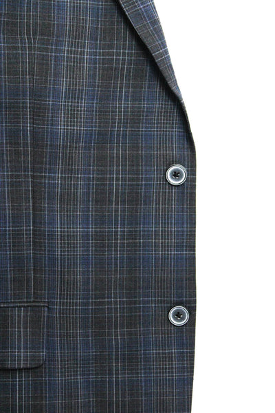 S.Cohen Mens Plaid Two Button Blazer Gray Blue Wool Size 42 Long