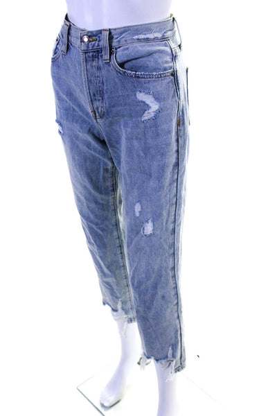 Pistola Womens Buttoned Distress Light Wash Straight Leg Jeans Blue Size EUR26