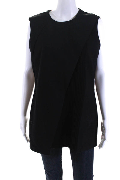 Boss Hugo Boss Womens Sleeveless Layered Pleated Zip Up Blouse Top Black Size 10