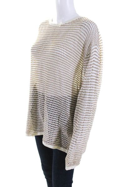 COS Womens Long Sleeve Round Neck Two Toned Pullover Mesh Blouse Beige Size L
