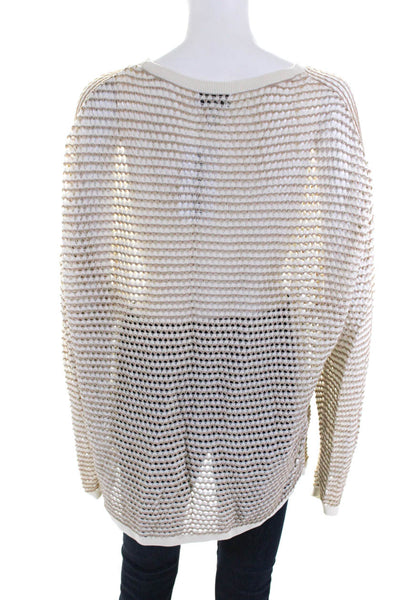 COS Womens Long Sleeve Round Neck Two Toned Pullover Mesh Blouse Beige Size L