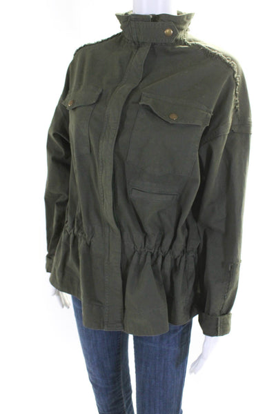 McGuire Women's Long Sleeve Full Zip Drawstring Waist Jacket Green Size XS