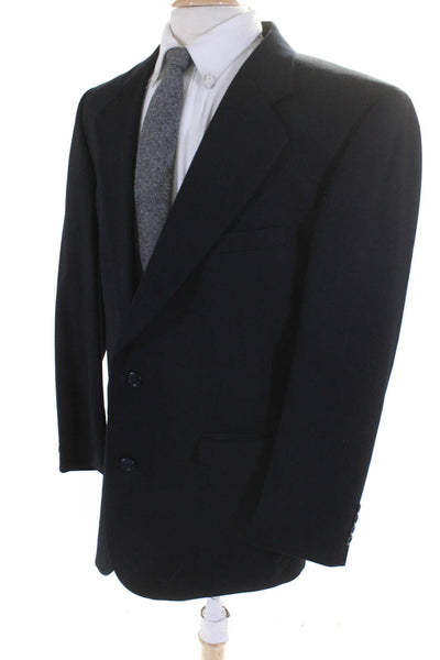 Stafford Mens Black Wool Striped Two Button Long Sleeve Blazer Jacket Size 42R