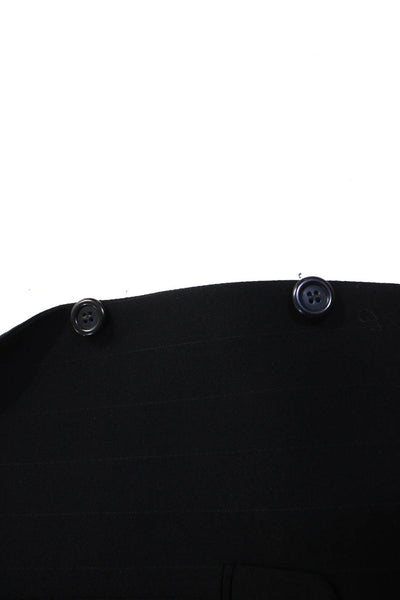 Stafford Mens Black Wool Striped Two Button Long Sleeve Blazer Jacket Size 42R