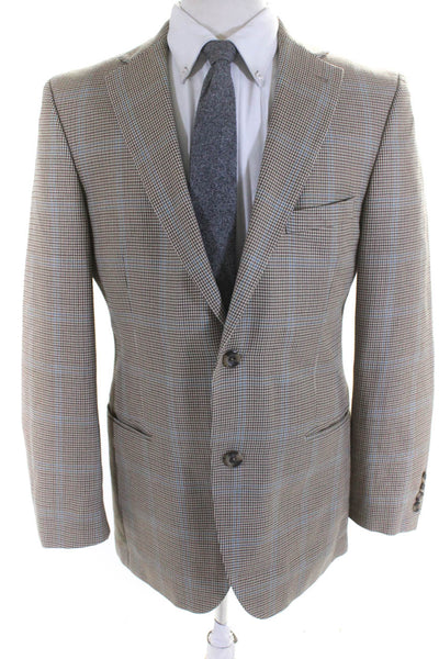 Club Room Mens Brown Houndstooth Two Button Long Sleeve Blazer Size 40R