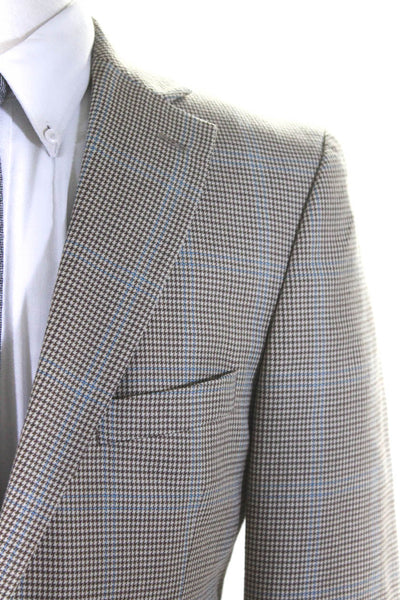 Club Room Mens Brown Houndstooth Two Button Long Sleeve Blazer Size 40R