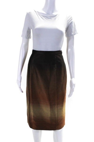 Carolina Herrera Womens Side Zip Satin Ombre Pencil Skirt Brown Size 10