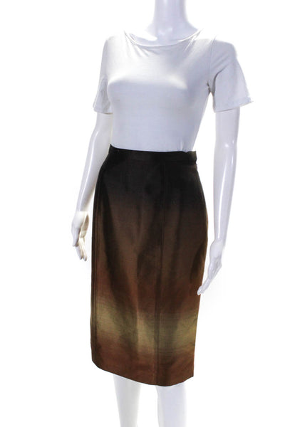 Carolina Herrera Womens Side Zip Satin Ombre Pencil Skirt Brown Size 10