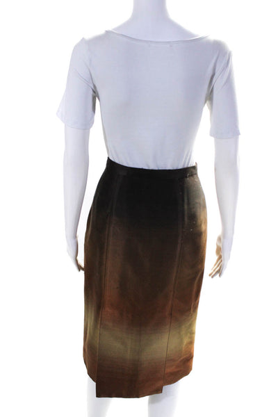 Carolina Herrera Womens Side Zip Satin Ombre Pencil Skirt Brown Size 10