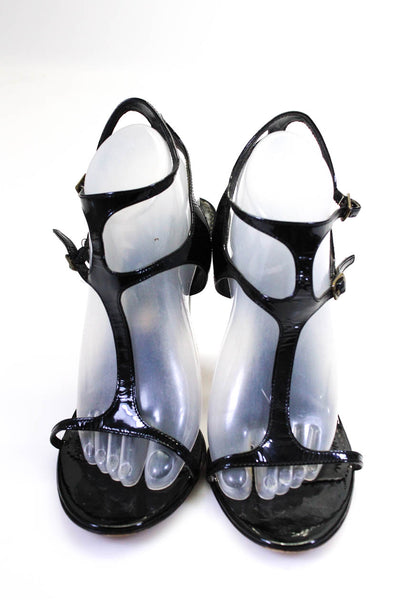 Jean Michel Cazabat Womens Stiletto Double Ankle Strap Sandals Black Patent 40