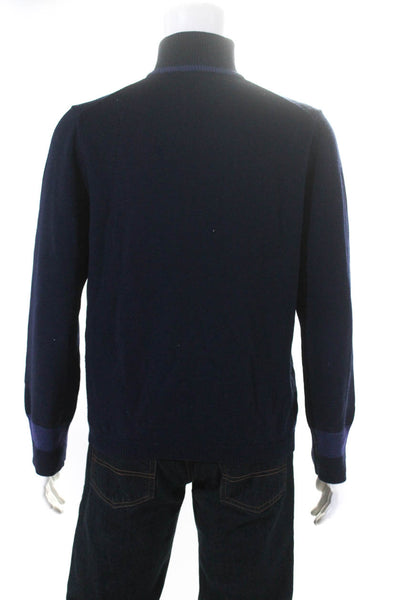 Elie Tahari Mens Wool Quarter Zip High Neck Pullover Sweater Navy Blue Size L