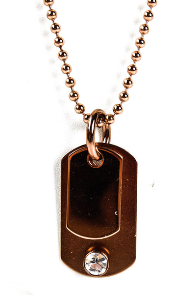Robert Rodriguez Womens Rose Gold Tone Crystal Beaded Dog Tag Pendant Necklace