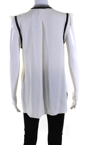 Elie Tahari Womens Silk Cap Sleeve Zipper V-Neck Split Hem Blouse White Size M