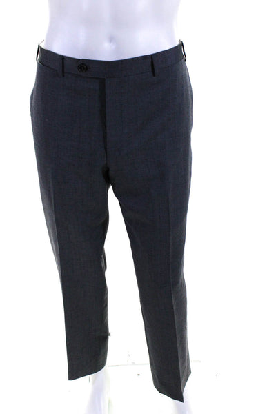Canali Mens  Gray Textured Wool Pleated Straight Leg Dress Pants Size 36