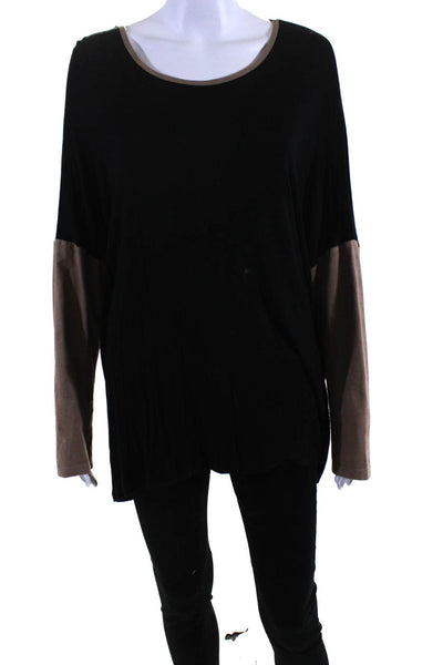 Drew Womens Thin Knit Round Neck Suede Long Sleeve Blouse Top Shirt Black Size L