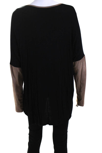 Drew Womens Thin Knit Round Neck Suede Long Sleeve Blouse Top Shirt Black Size L