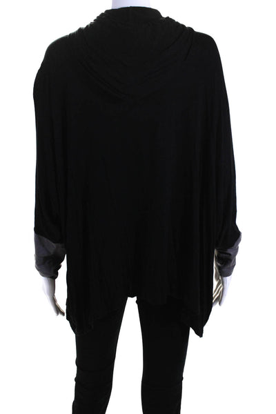 Drew Womens 3/4 Zip Suede Long Sleeve Front Pocket Hoodie Sweater Black Size L