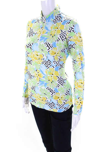 Ibkul Womens Quarter Zip Mock Neck Floral Abstract Shirt White Multi Size XS