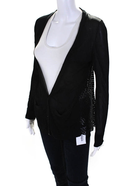 Akris Punto Womens Button Up Open Knit Back V Neck Cardigan Sweater Black Size 4