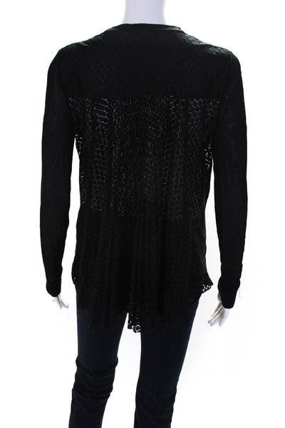 Akris Punto Womens Button Up Open Knit Back V Neck Cardigan Sweater Black Size 4