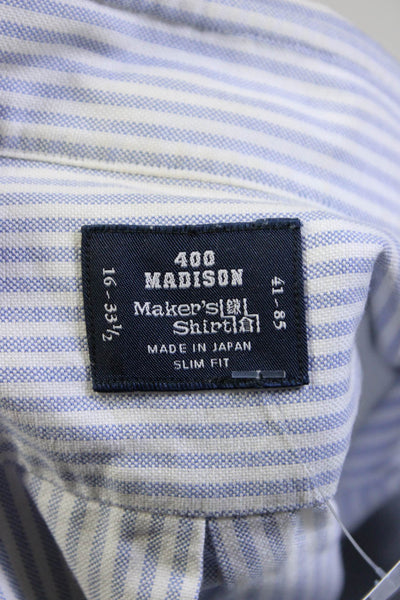 Maker's Shirt Men's Striped Long Sleeve Button Down Slim Fit Shirt Blue Size 16