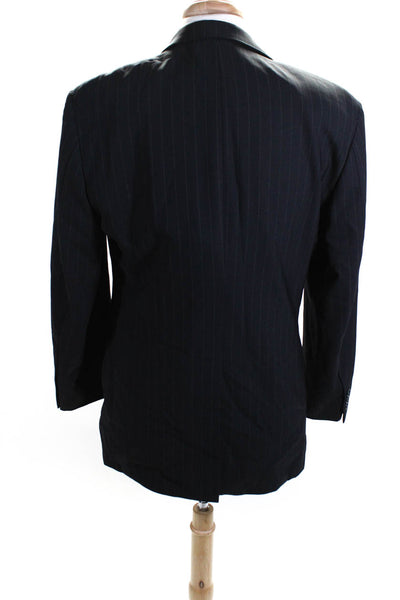 Brooks Brothers Mens Black Wool Striped Two Button Long Sleeve Blazer Size 42R